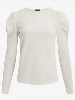 Express white Puff-Sleeve Crewneck Long Sleeve Top